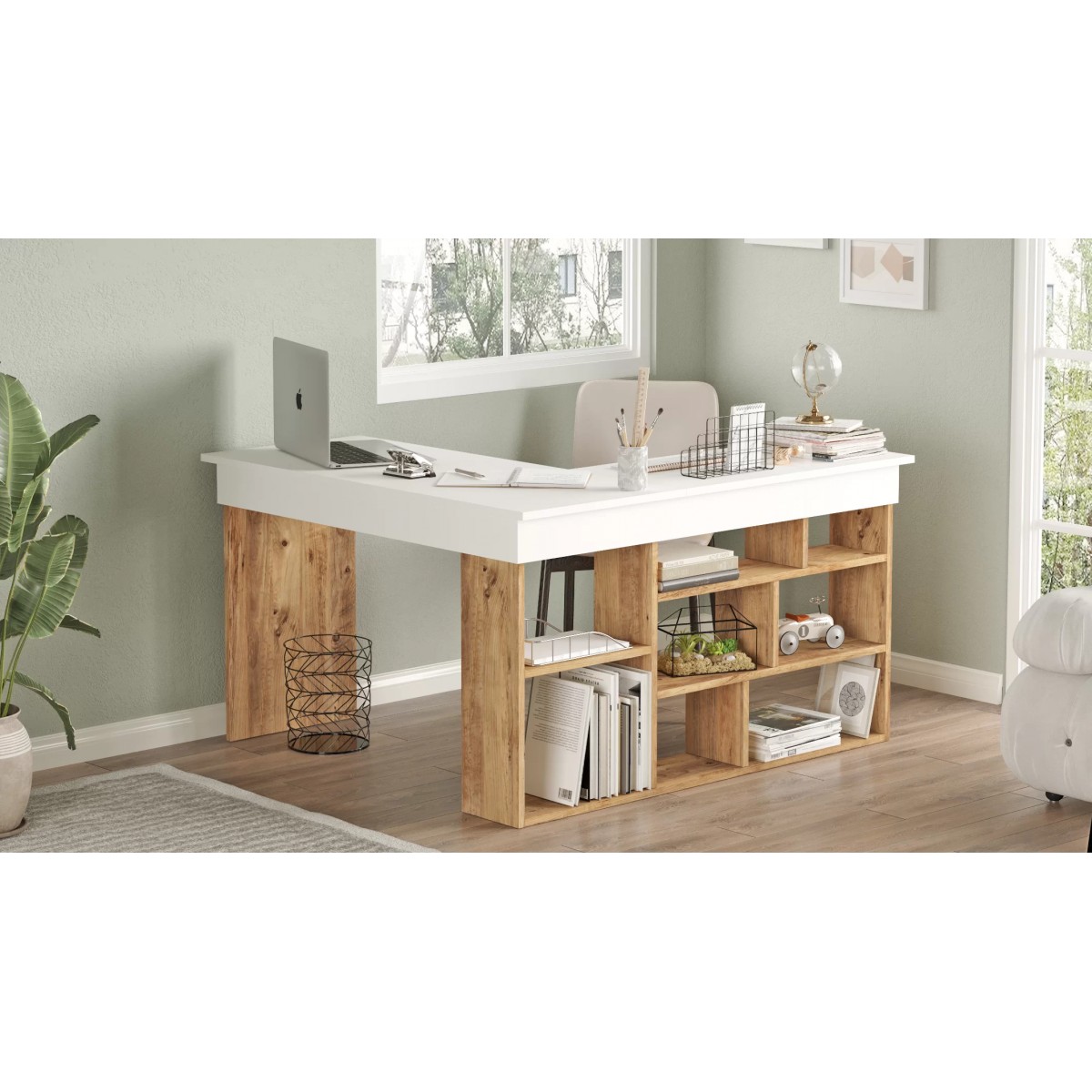 Γραφείο γωνιακό "VIANA" σε χρώμα atlantic pine/λευκό 120x129x72 Γραφείο γωνιακό "VIANA" σε χρώμα atlantic pine/λευκό 120x129x72