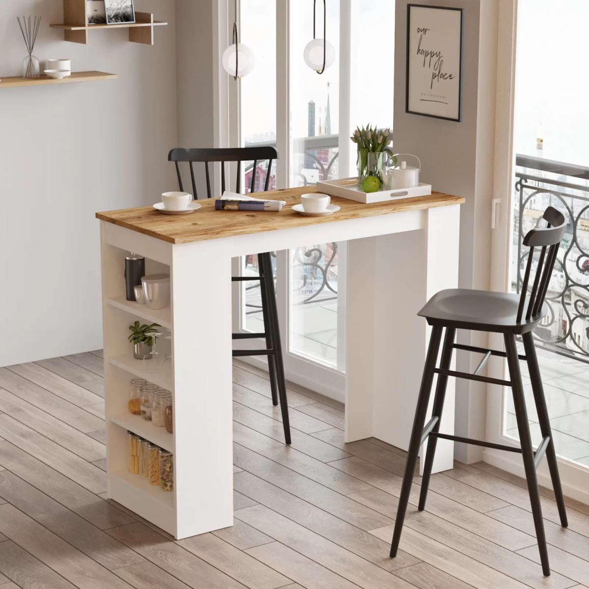 Βοηθητικό τραπέζι μπαρ "VIANA" σε atlantic pine/λευκό χρώμα 120x52x102 Βοηθητικό τραπέζι μπαρ "VIANA" σε atlantic pine/λευκό χρώμα 120x52x102