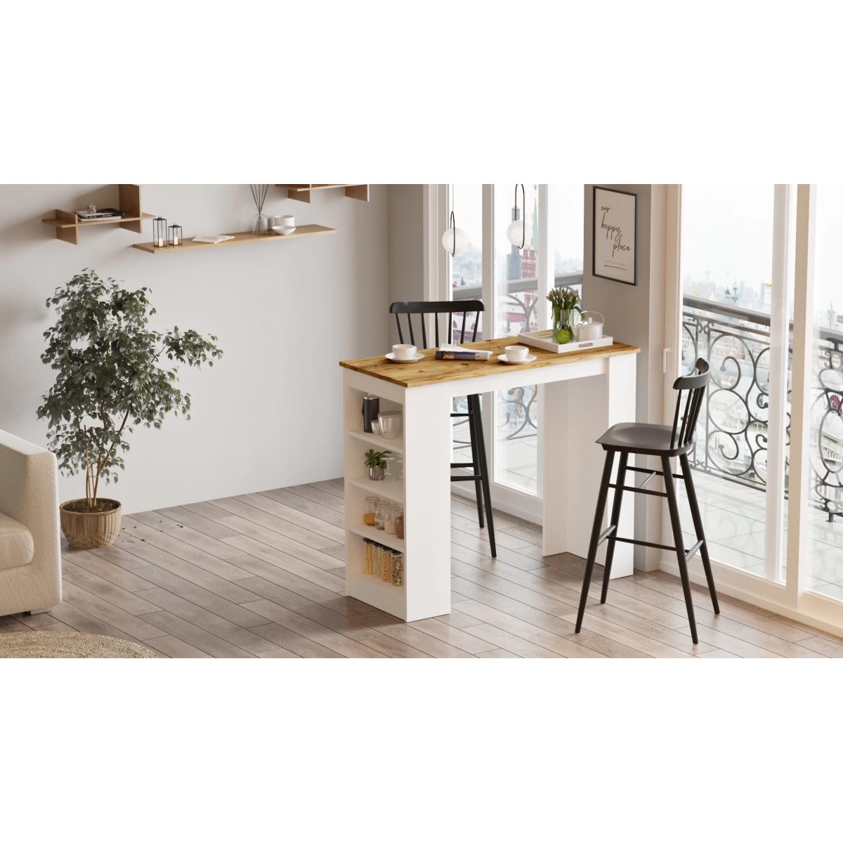 Βοηθητικό τραπέζι μπαρ "VIANA" σε atlantic pine/λευκό χρώμα 120x52x102 Βοηθητικό τραπέζι μπαρ "VIANA" σε atlantic pine/λευκό χρώμα 120x52x102