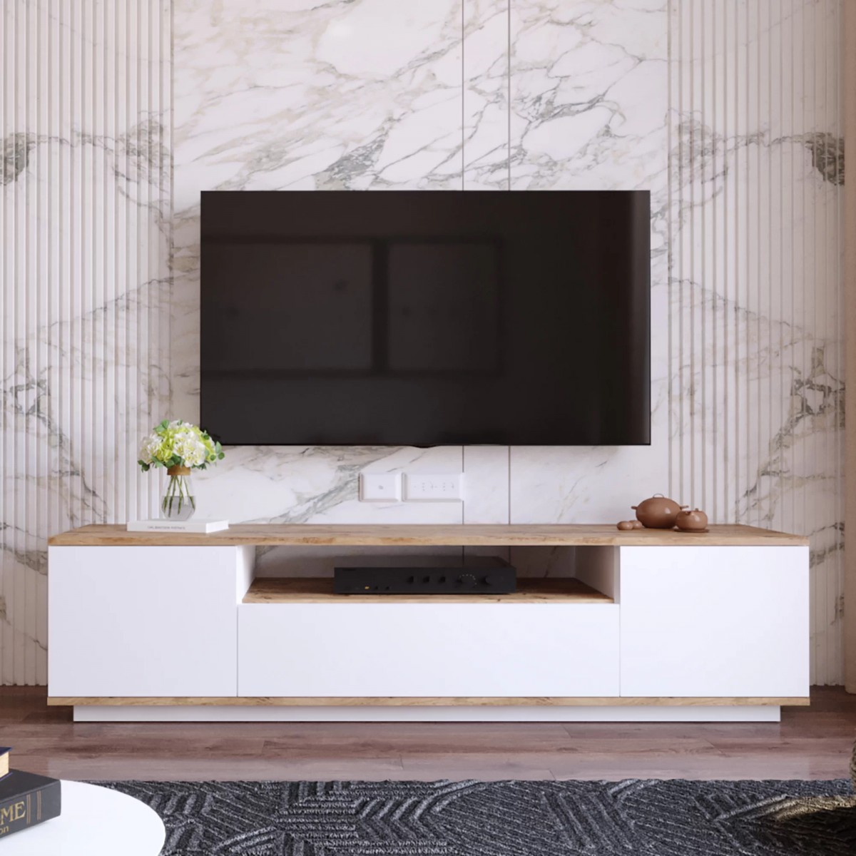 Έπιπλο τηλεόρασης "VIANA" σε χρώμα atlantic pine/λευκό 180x45x45