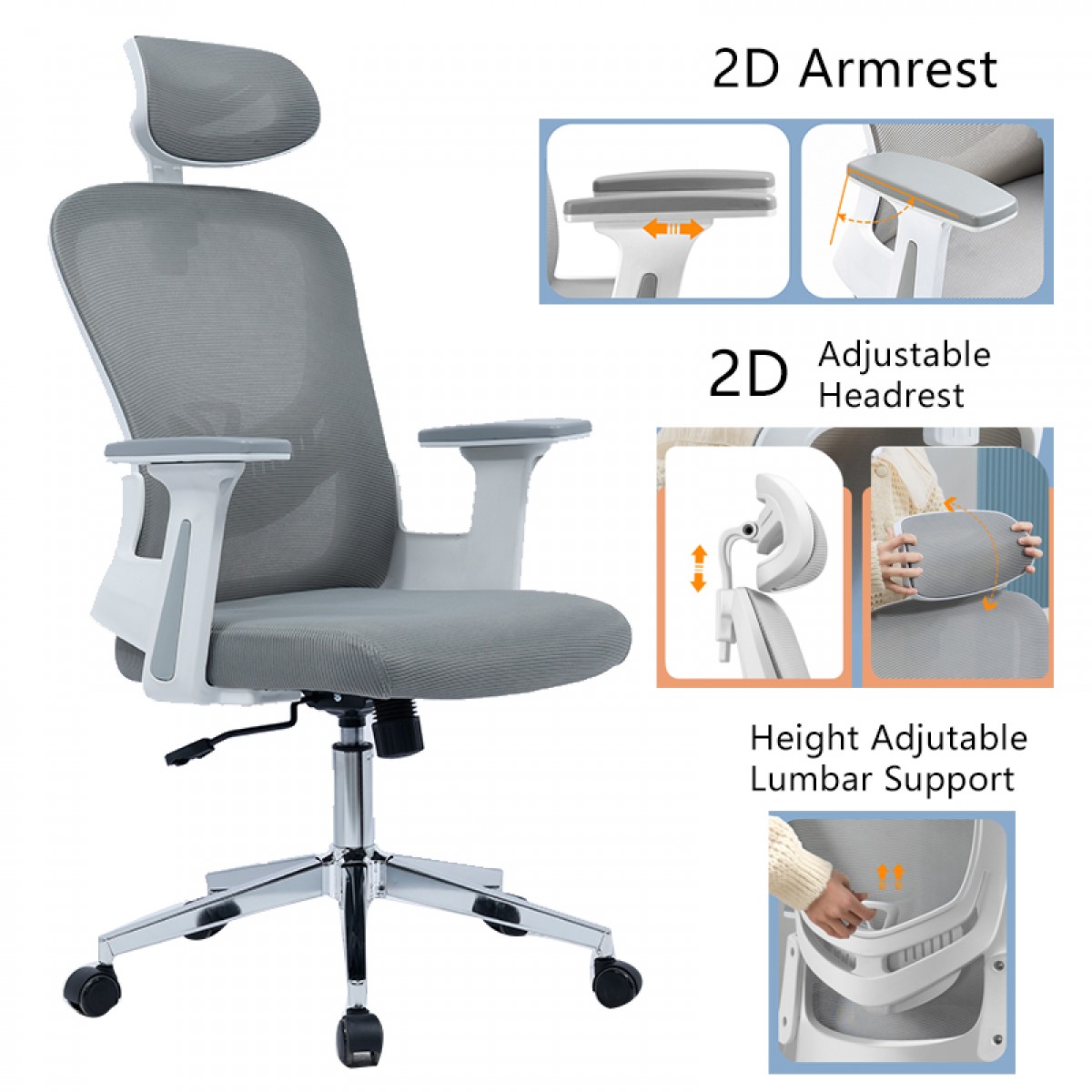 Καρέκλα γραφείου διευθυντή TUS mesh ανοιχτό γκρι 62x63x110/120