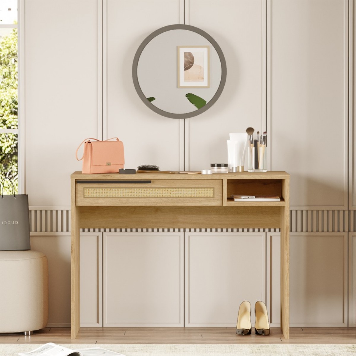 Κονσόλα "VIANA" με καθρέπτη σε χρώμα sepet 100x44.5x75