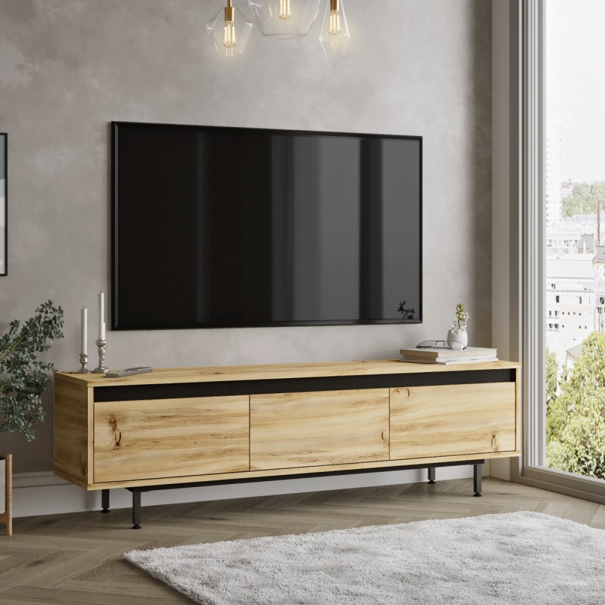 Έπιπλο τηλεόρασης "VIANA" σε χρώμα felt 160x35.5x45.1