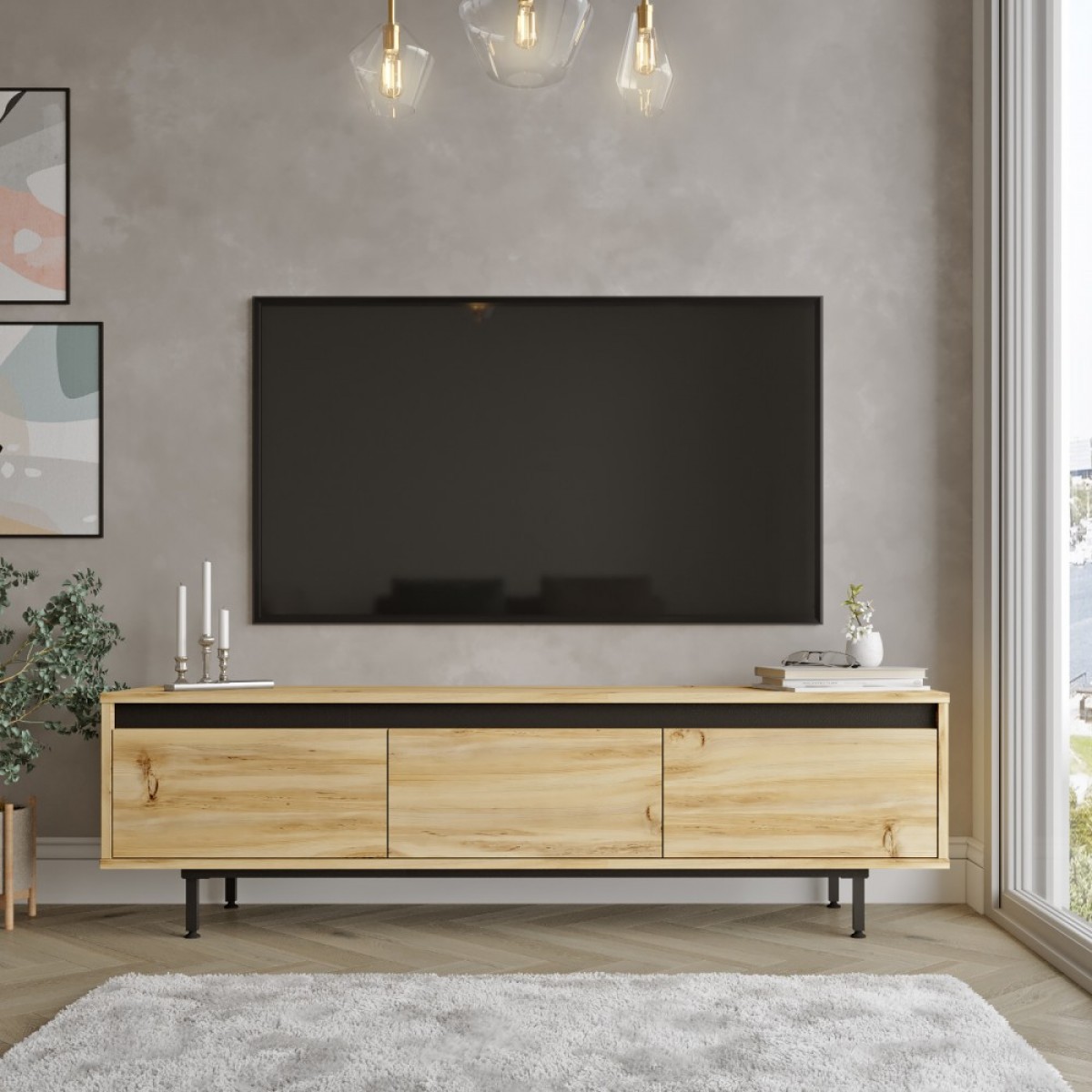 Έπιπλο τηλεόρασης "VIANA" σε χρώμα felt 160x35.5x45.1