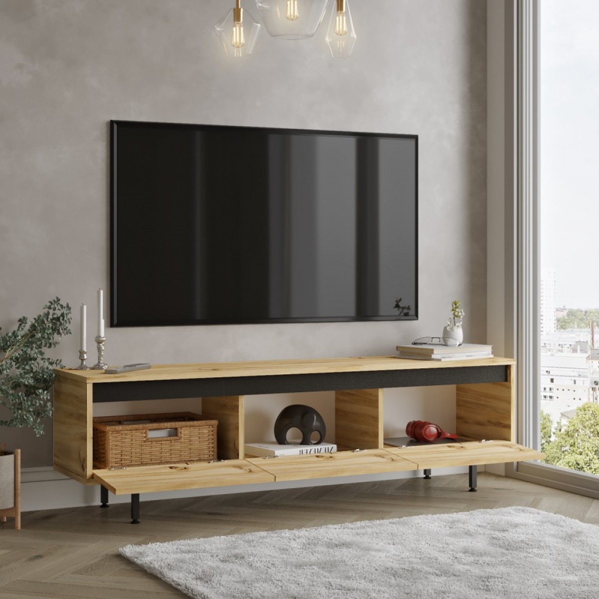 Έπιπλο τηλεόρασης "VIANA" σε χρώμα felt 160x35.5x45.1