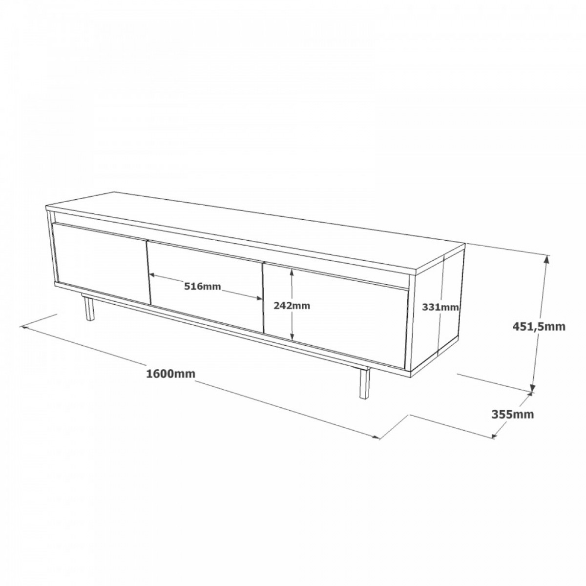 Έπιπλο τηλεόρασης "VIANA" σε χρώμα felt 160x35.5x45.1