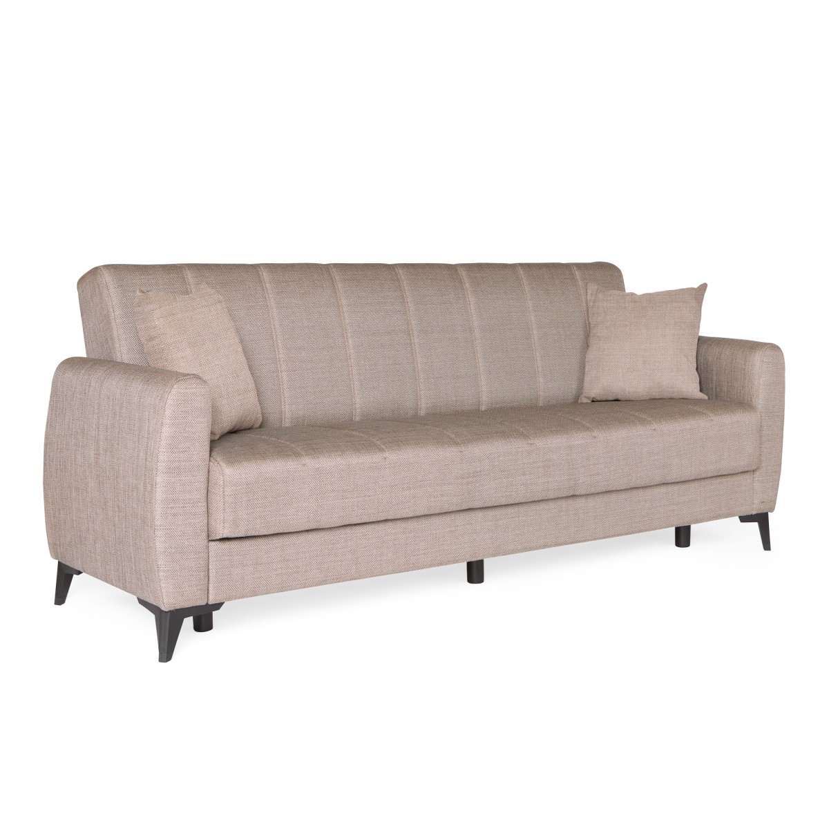 Καναπές-κρεβάτι με αποθηκευτικό χώρο διθέσιος Milos μπεζ-καφε ύφασμα 148x78x85