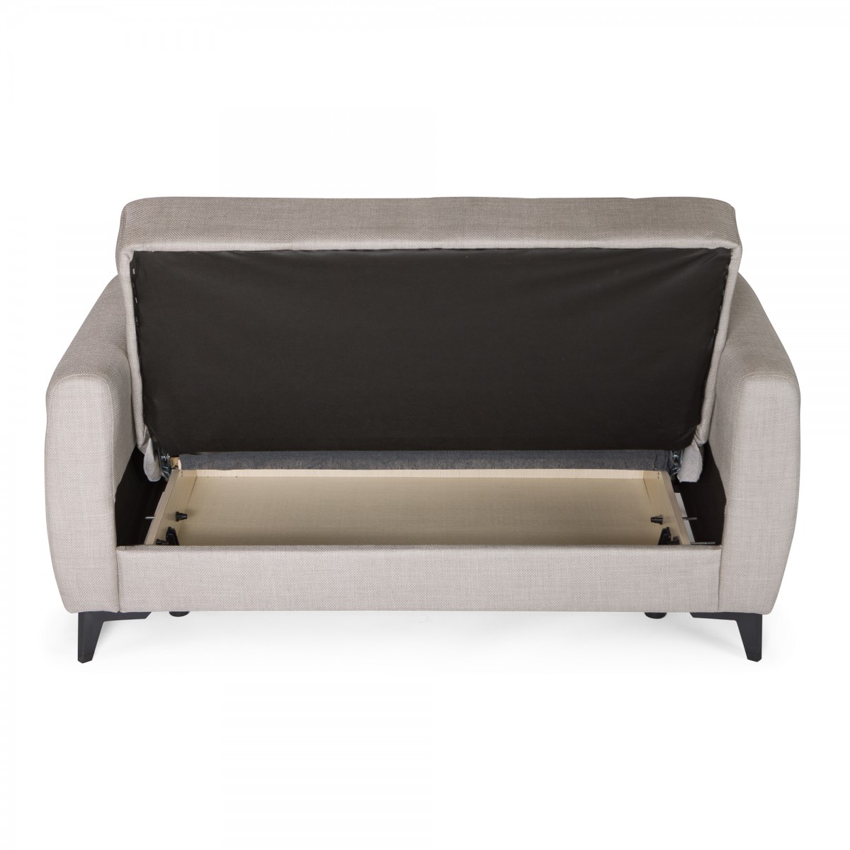 Καναπές-κρεβάτι με αποθηκευτικό χώρο διθέσιος Milos μπεζ-γκρι ύφασμα 148x78x85