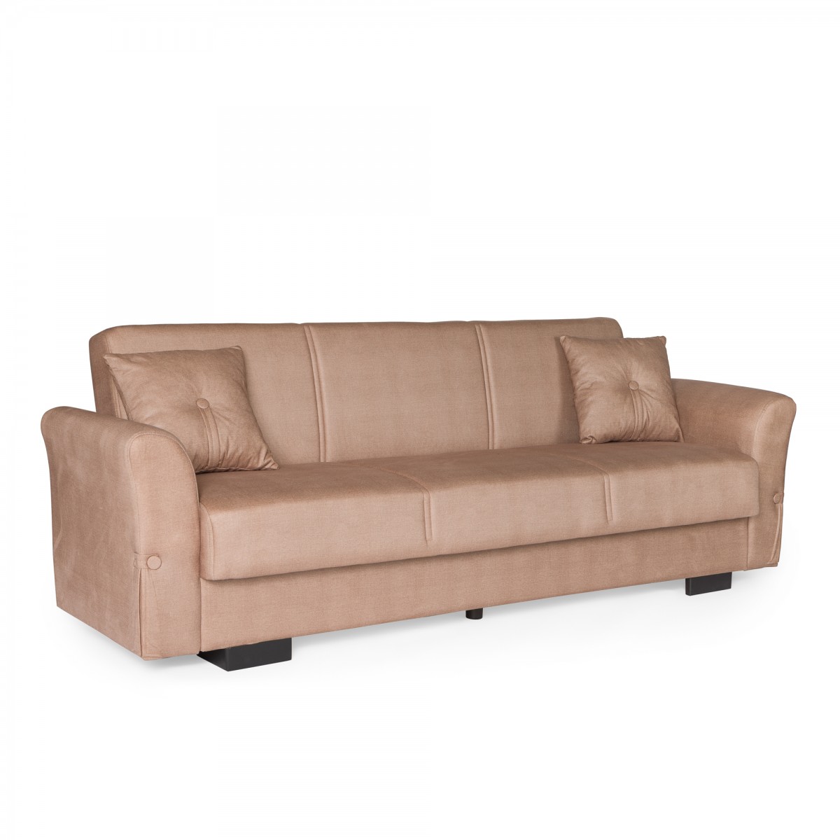 Καναπές-κρεβάτι με αποθηκευτικό χώρο τριθέσιος Flam μπεζ ύφασμα 216x85x80