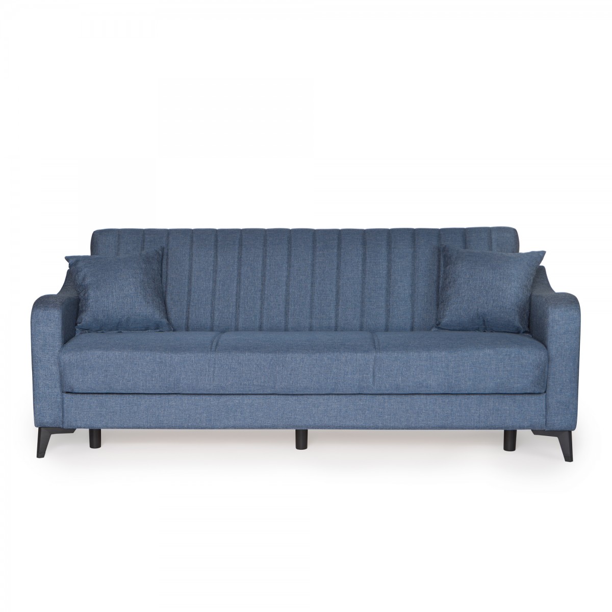 Καναπές-κρεβάτι με αποθηκευτικό χώρο τριθέσιος Rudy γκρι-μπλε ύφασμα 204x78x85