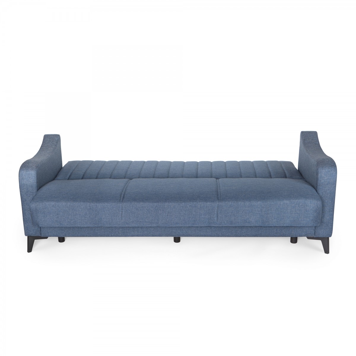 Καναπές-κρεβάτι με αποθηκευτικό χώρο τριθέσιος Rudy γκρι-μπλε ύφασμα 204x78x85