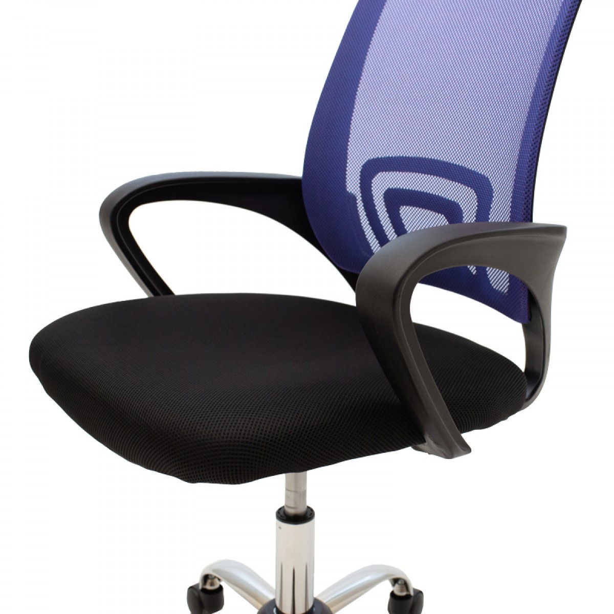 Καρέκλα γραφείου Lila με ανάκλιση ύφασμα mesh σε μπλε-μαύρη απόχρωση και βάση χρωμίου 60x48x85-95