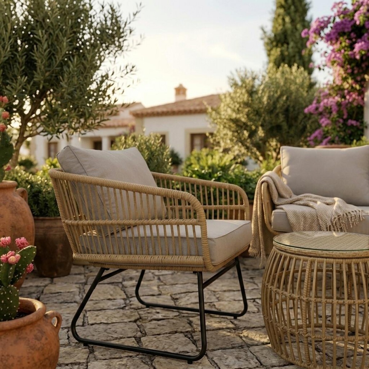Σαλόνι Ria σετ 5τμχ rattan μπεζ-μέταλλο