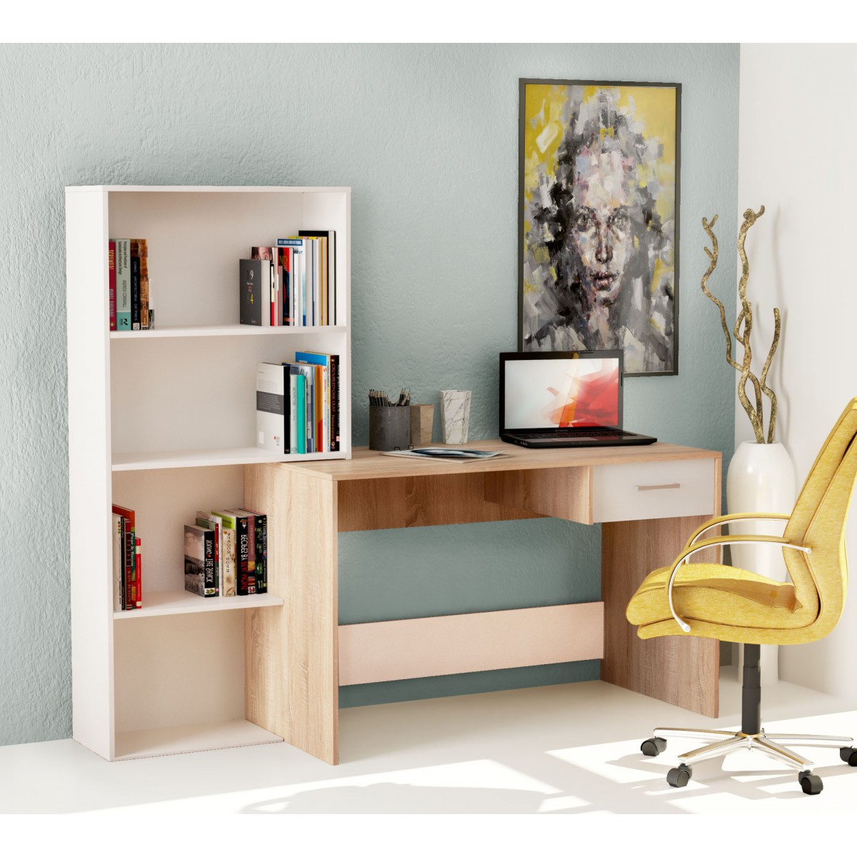 Γραφείο βιβλιοθήκη "PALOMA" σε χρώμα sonoma/λευκό 158x60x145