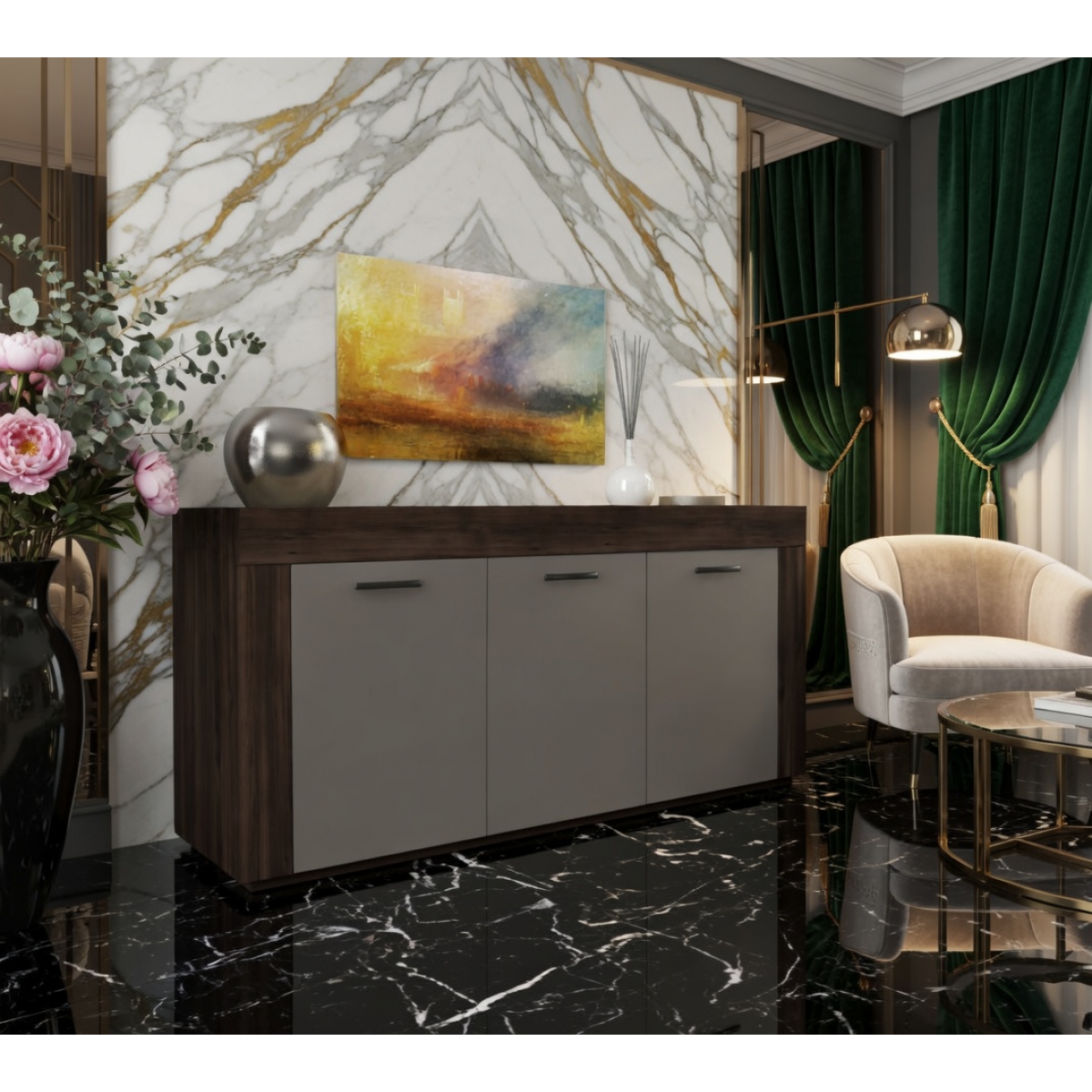 Μπουφές "LANA" σε χρώμα καρυδί/γκρι 150x40x81