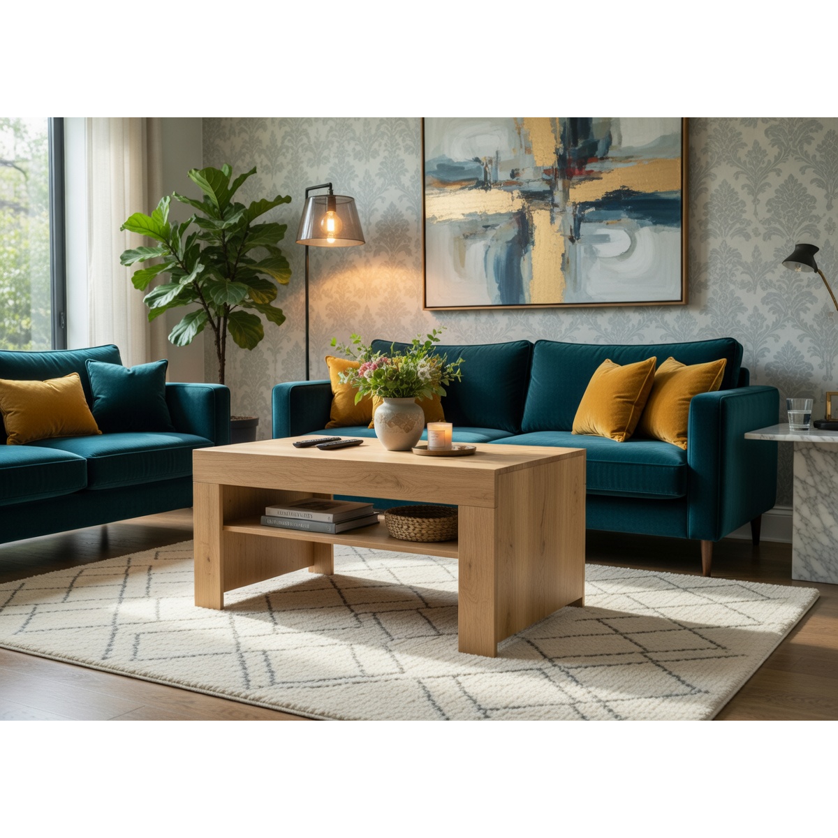 Τραπέζι σαλονιού line σε χρώμα μελί 90x53x42