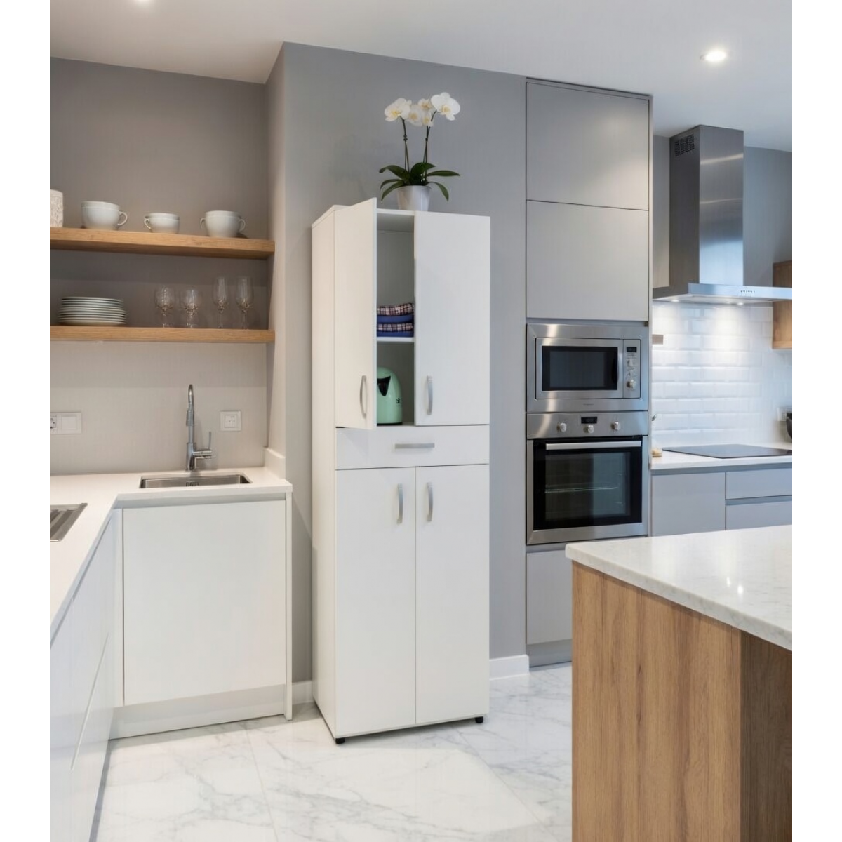 Ντουλάπα Kit με συρτάρι σε χρώμα λευκό 68x40x190