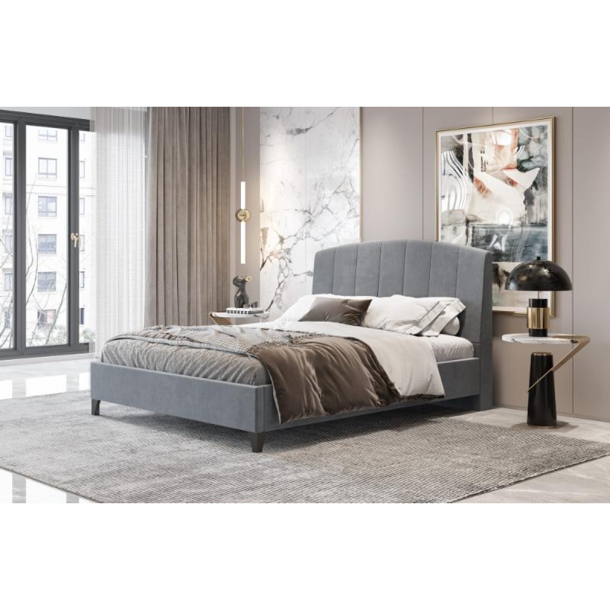 Κρεβάτι διπλό "BED5" από ύφασμα σε χρώμα ανθρακί 160x200