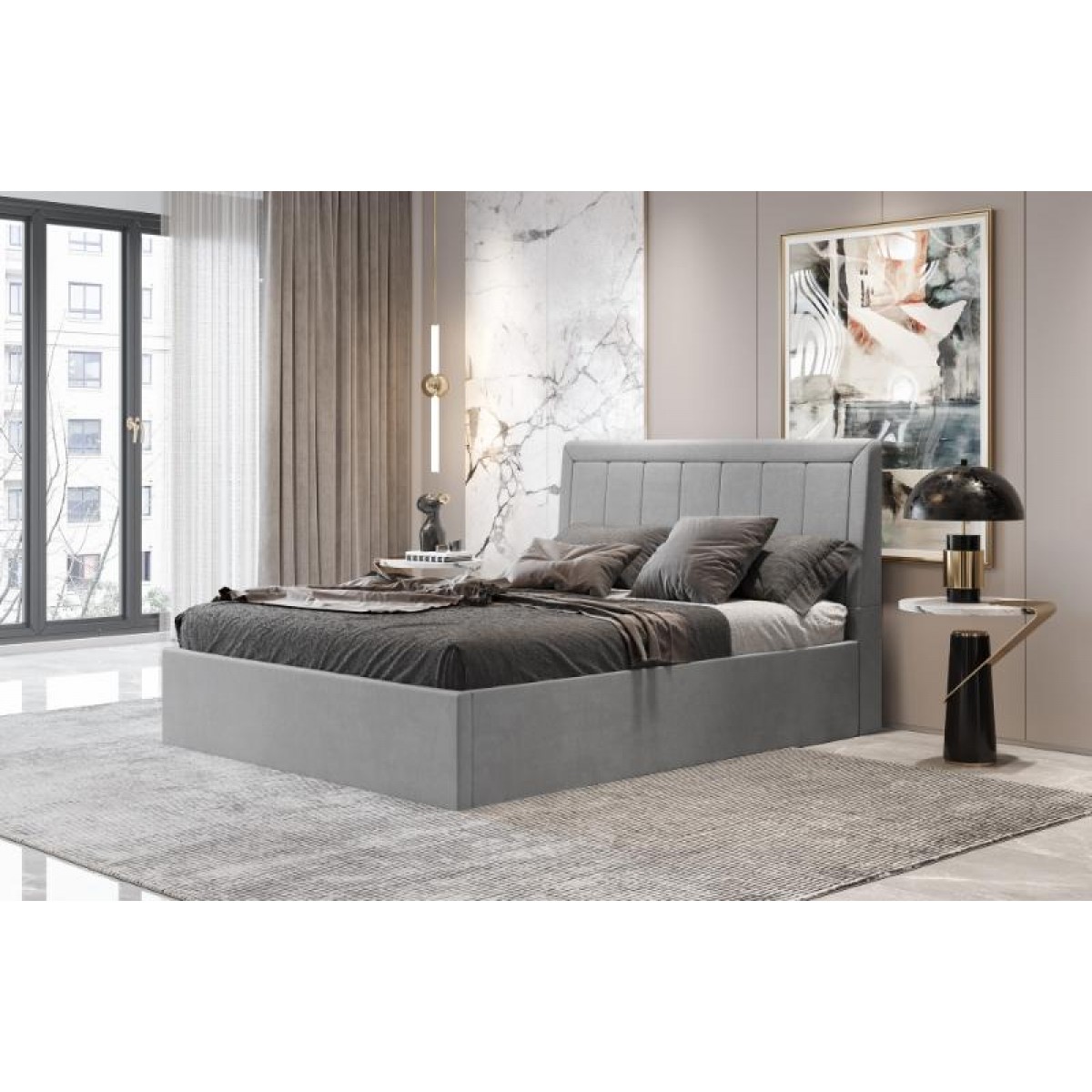 Κρεβάτι διπλό "BED10" από ύφασμα σε χρώμα ανθρακί 160x200